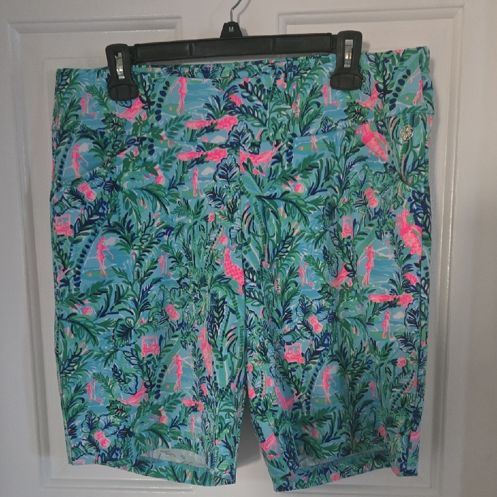 Tropical Print Shorts with Pink Flamingo Accents